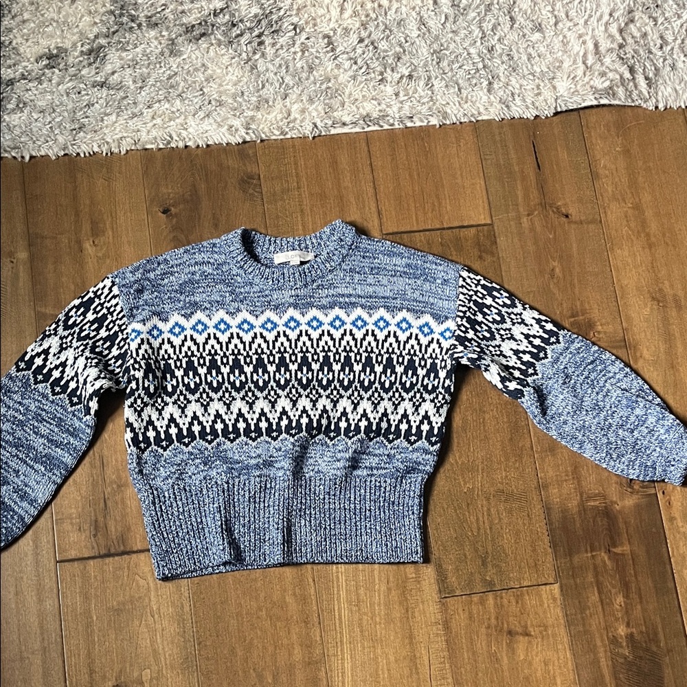 LOFT Blue and Black Patterned Sweater